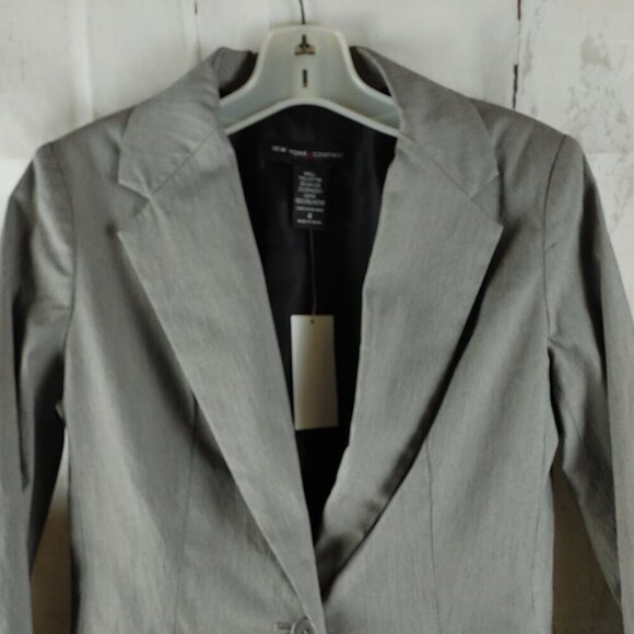 New York & Company Stretch Size 4 Gray Birdsey 1 Buttn Lined Suit Blazer NWT $70 - Picture 2 of 14